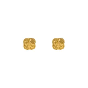 22K Yellow Gold Exotic Square Shaped Stud Earrings, 3.7 grams