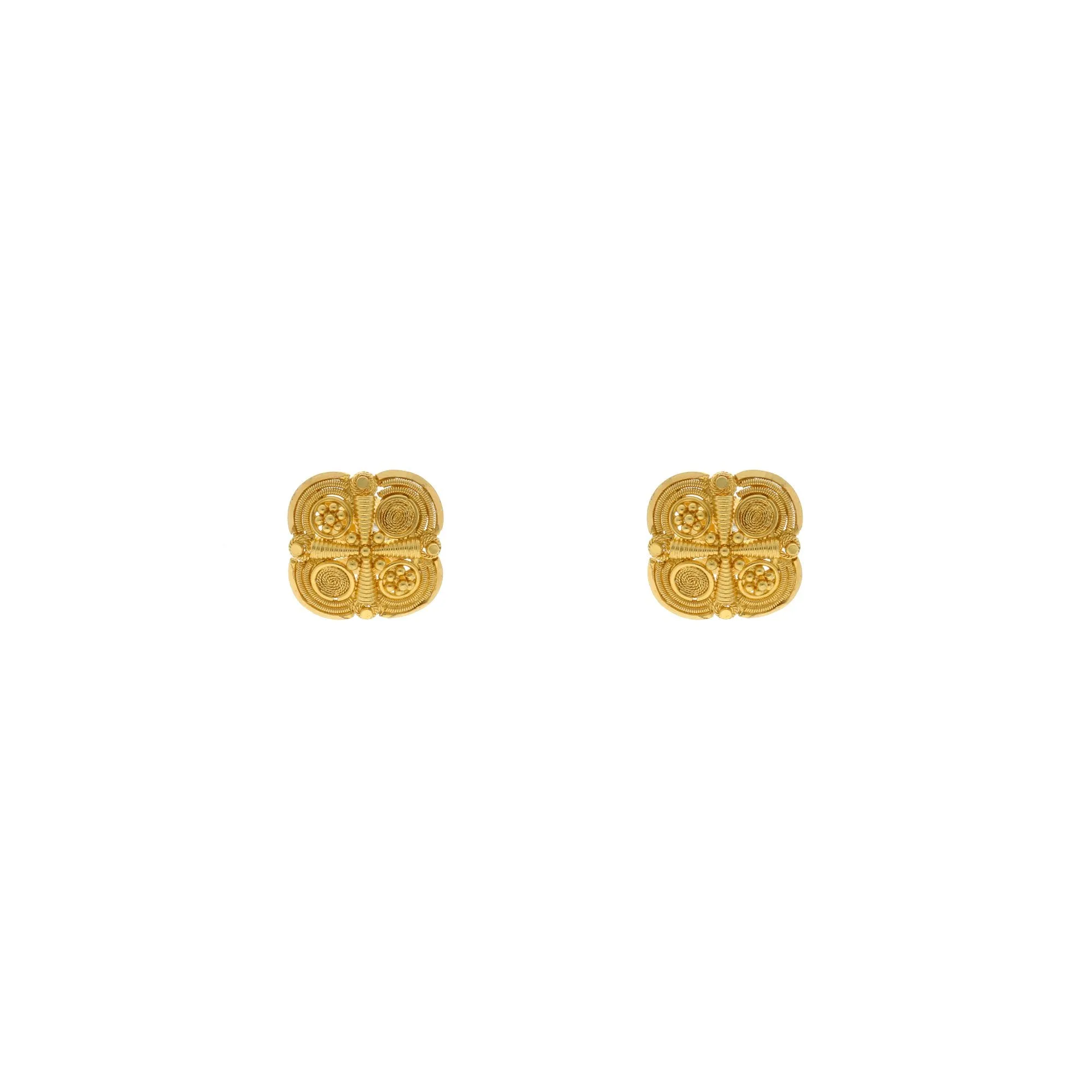 22K Yellow Gold Exotic Square Shaped Stud Earrings, 3.7 grams