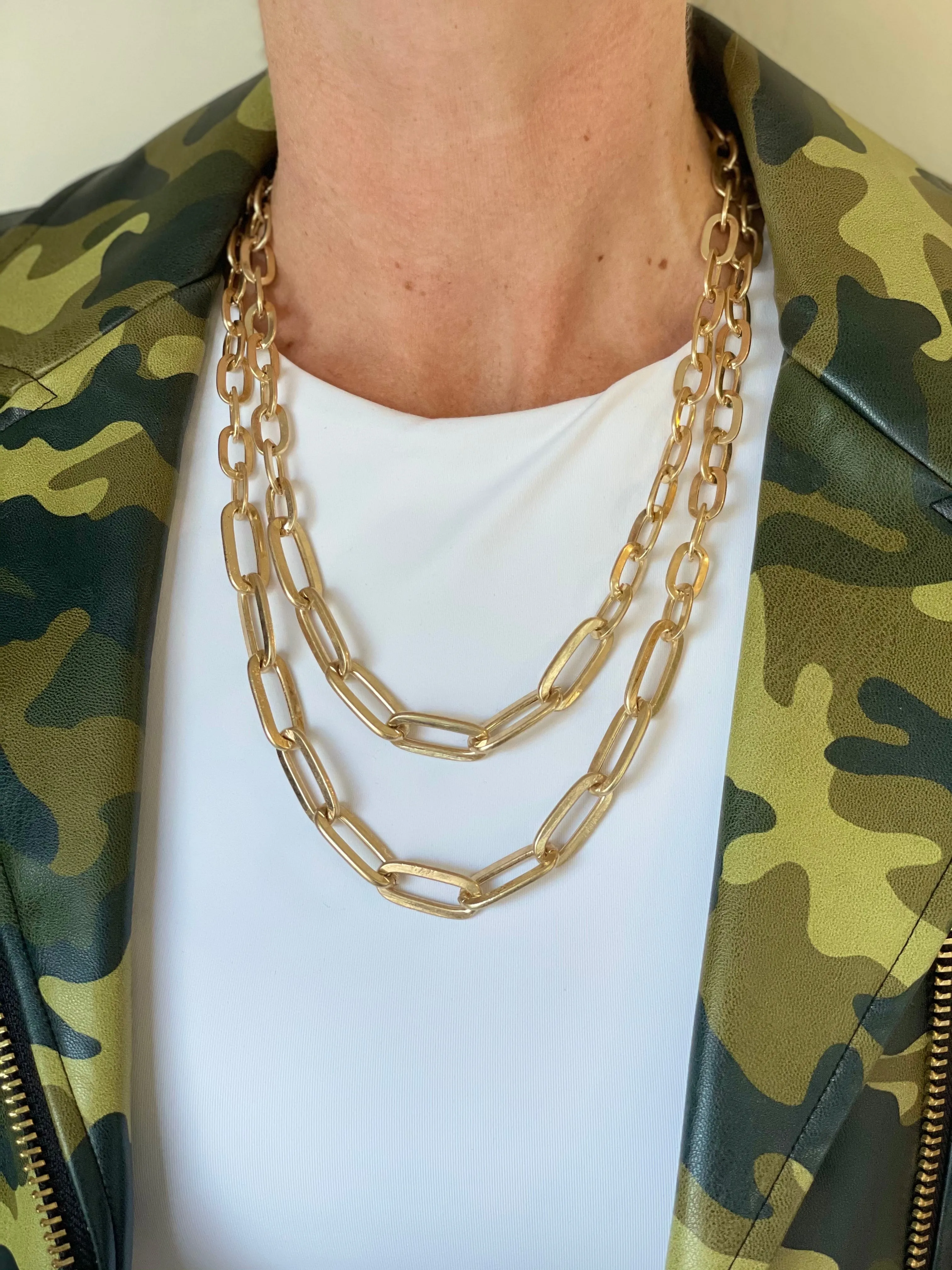 Angelina 2-Row Layered Chain Necklace in Worn Gold