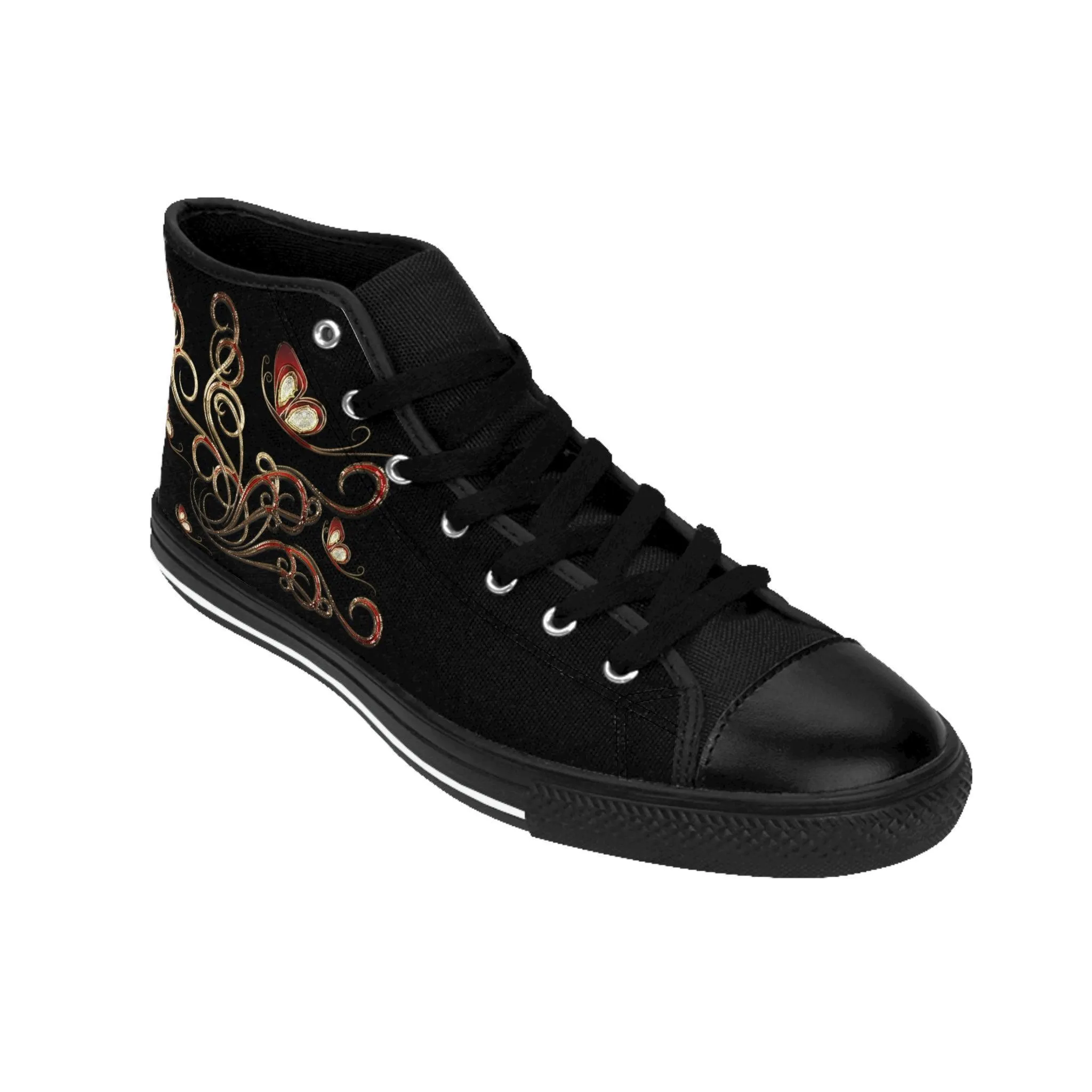 Black and Gold Women's Classic Sneakers- FORHERA DESIGN
