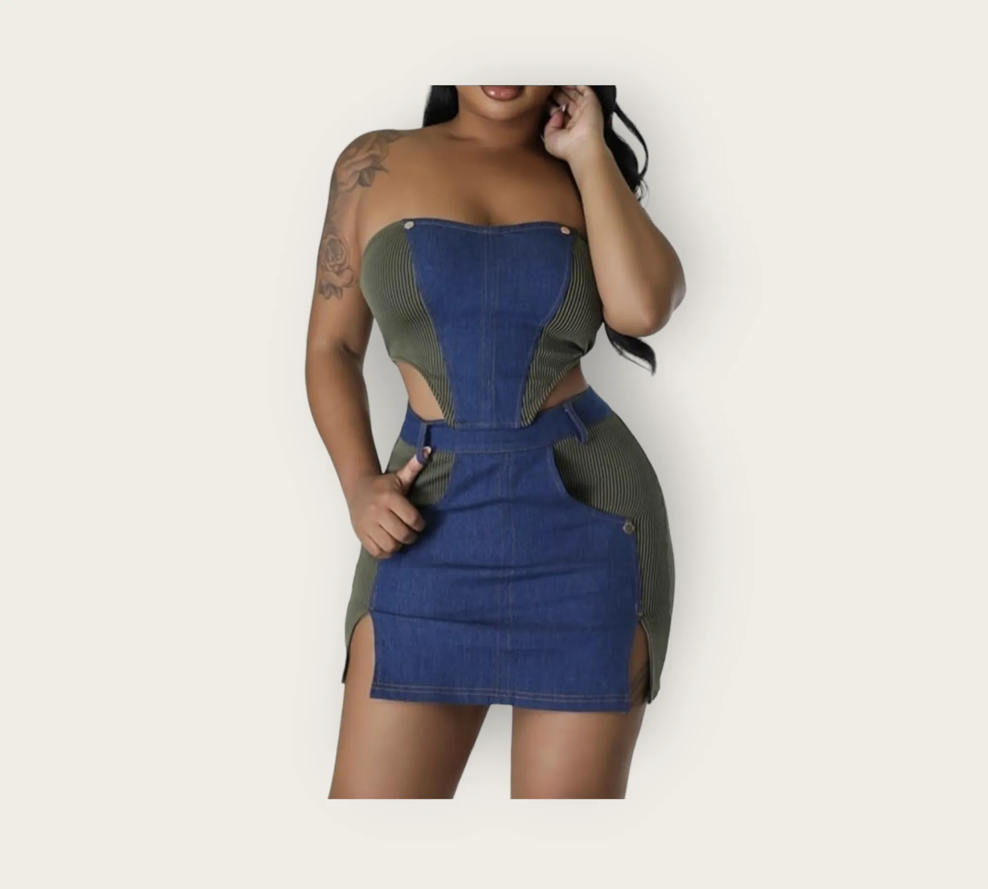 Denim Tube Top and Skirt Set