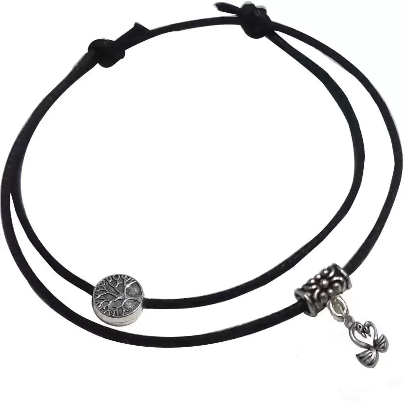 Gurjari Jewellers Two Layer Black Thread Anklet with LOVE BIRD Hanging Cotton Dori Anklet