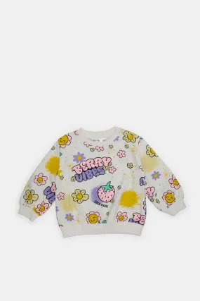 Infant Girls White Printed Sweatshirt