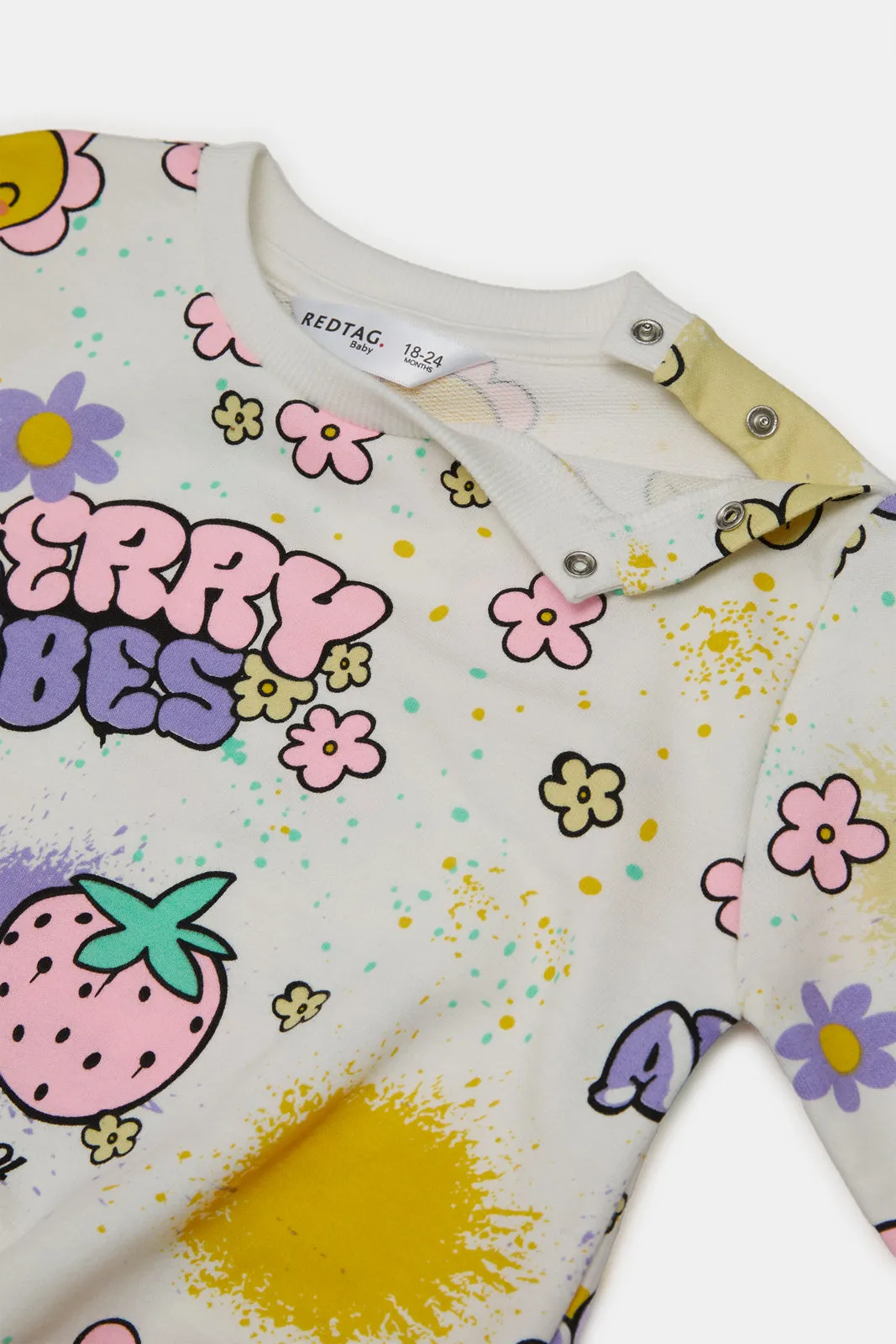 Infant Girls White Printed Sweatshirt