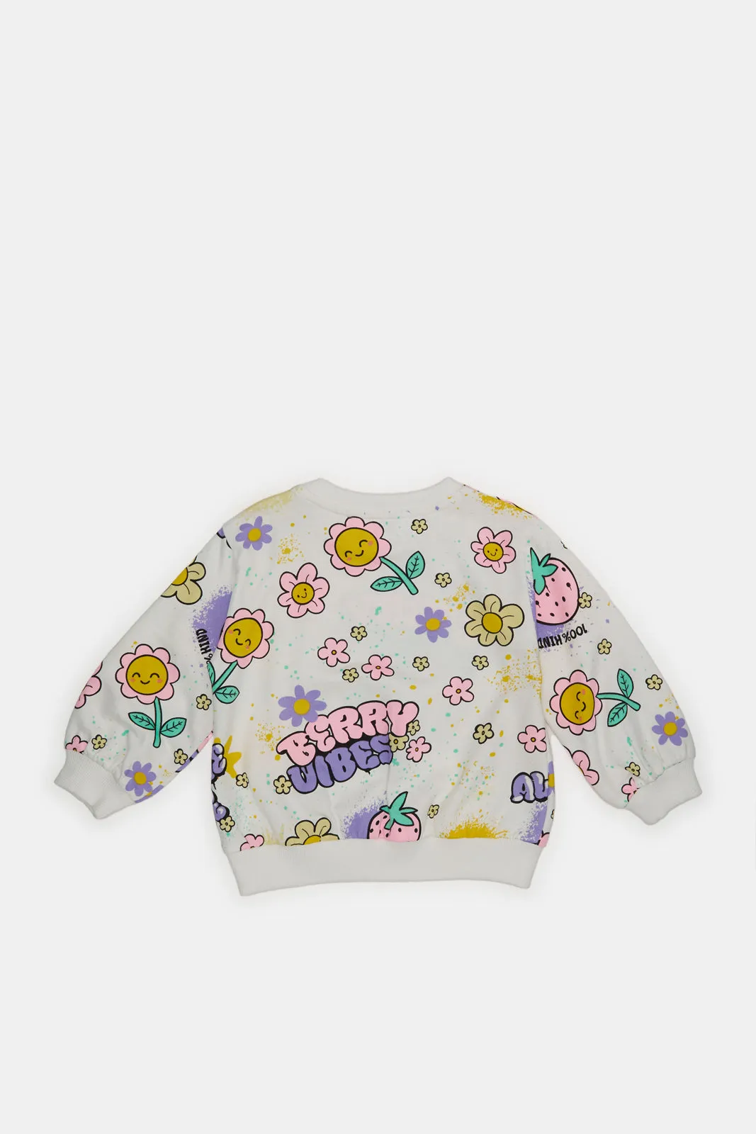 Infant Girls White Printed Sweatshirt