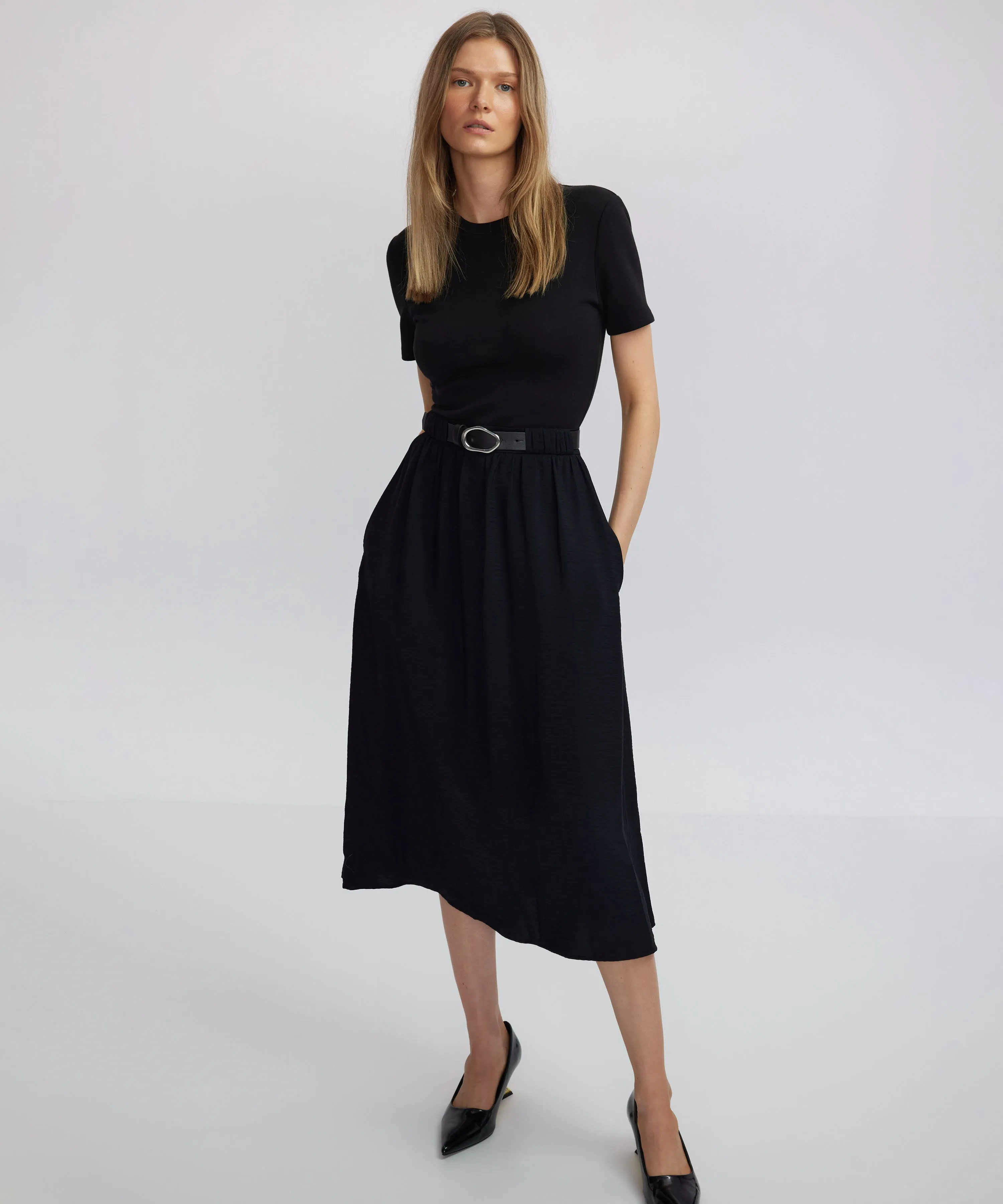 Ipekyol Fabric Mix Midi Dress Black