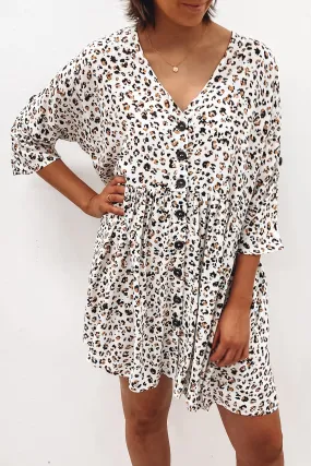 Mercury Dress White Leopard Print