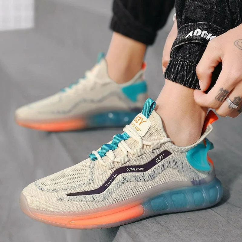 Modern Men’s Breathable Running Shoes with Jelly Sole in White and Teal
