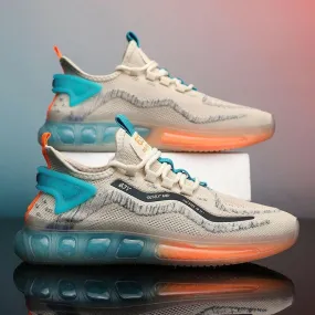 Modern Men’s Breathable Running Shoes with Jelly Sole in White and Teal