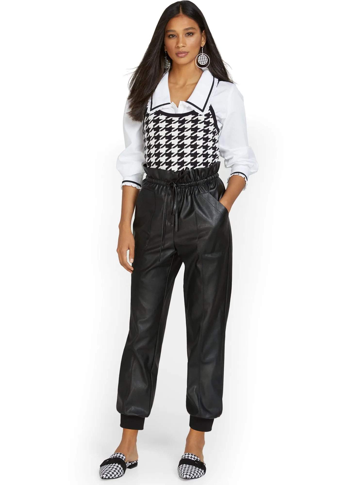 Paperbag-Waist Faux-Leather Jogger Pant