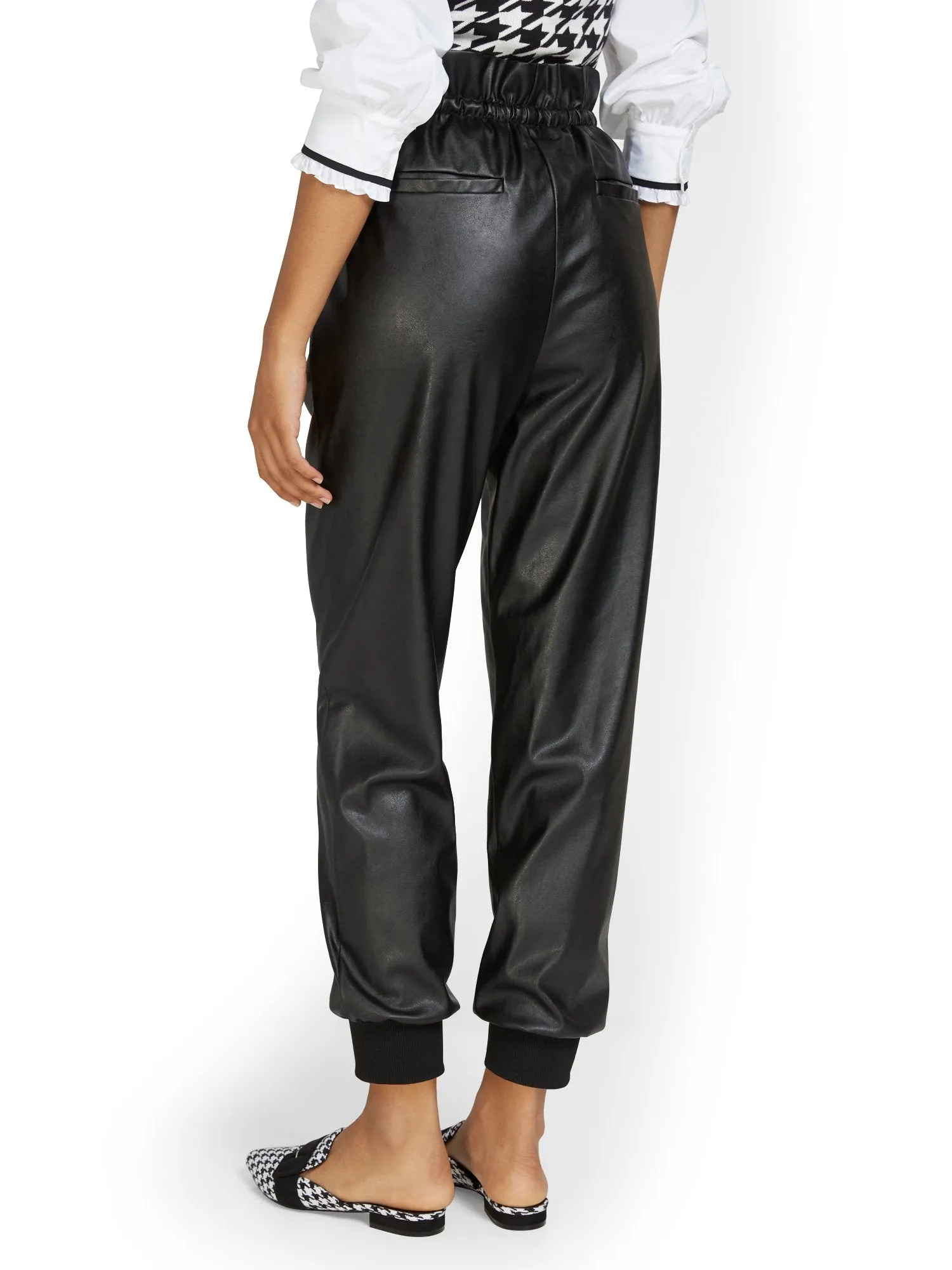 Paperbag-Waist Faux-Leather Jogger Pant