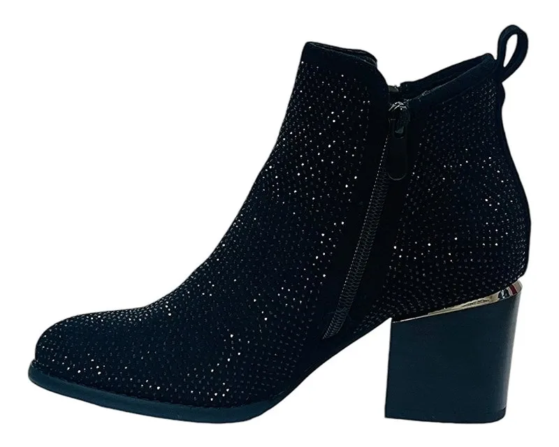 Rhinestone Block Heel Ankle Boots