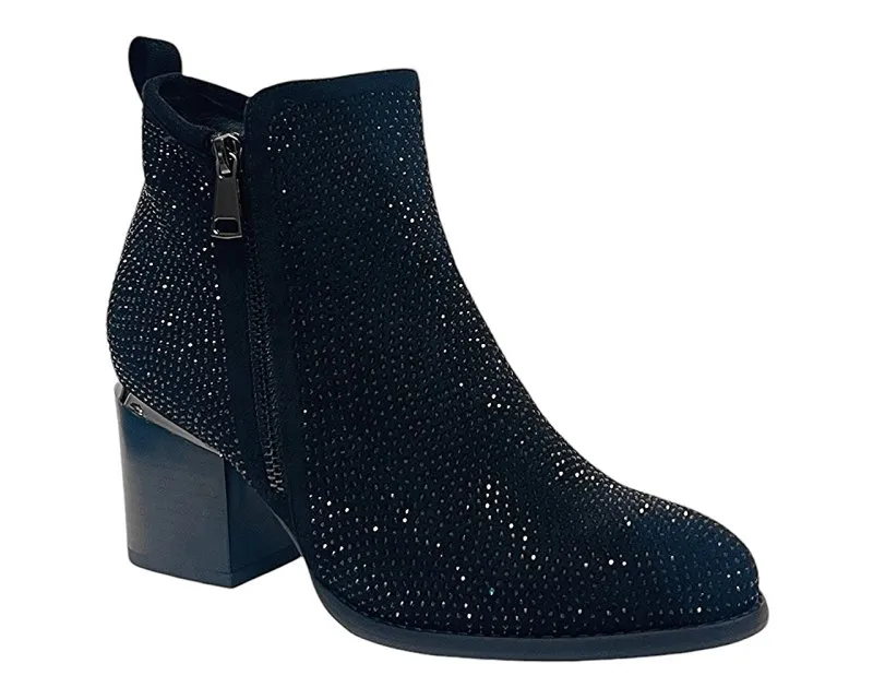 Rhinestone Block Heel Ankle Boots