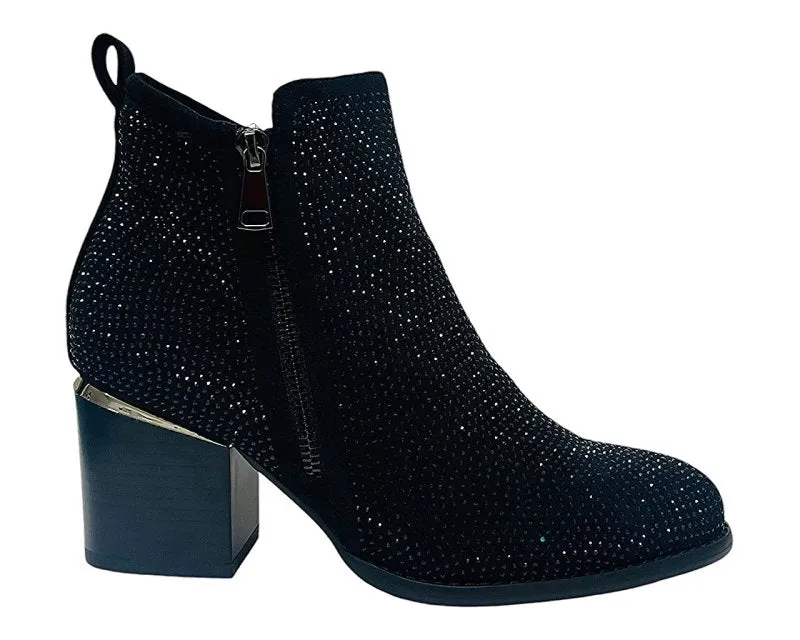 Rhinestone Block Heel Ankle Boots