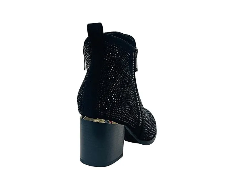 Rhinestone Block Heel Ankle Boots