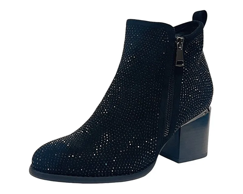 Rhinestone Block Heel Ankle Boots
