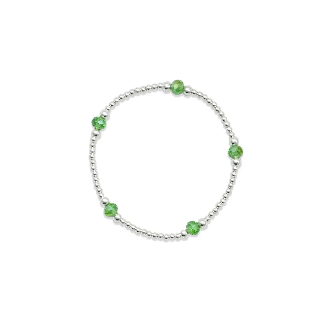 Silver Trendy Green Beads Girls Bracelet
