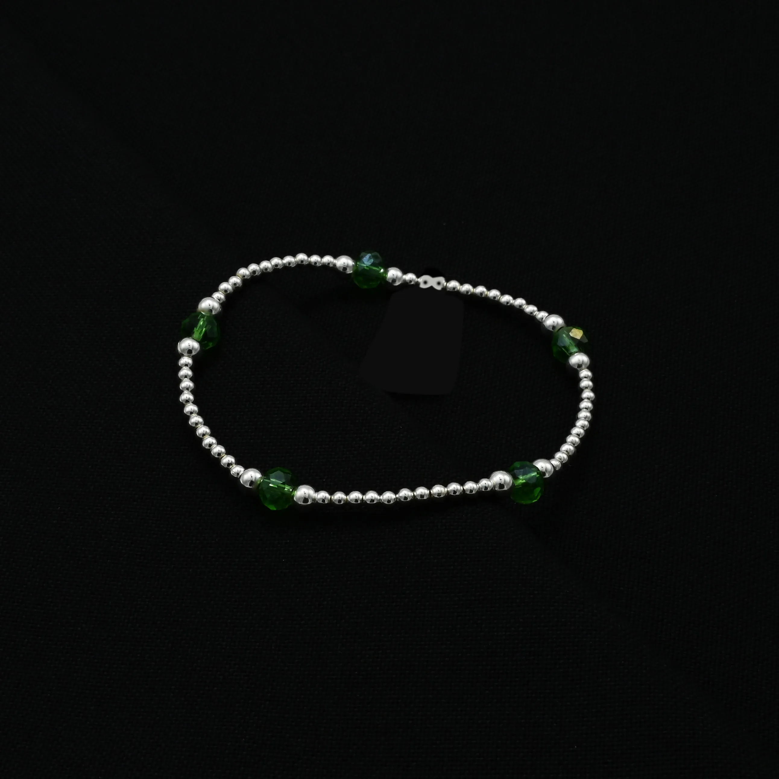 Silver Trendy Green Beads Girls Bracelet