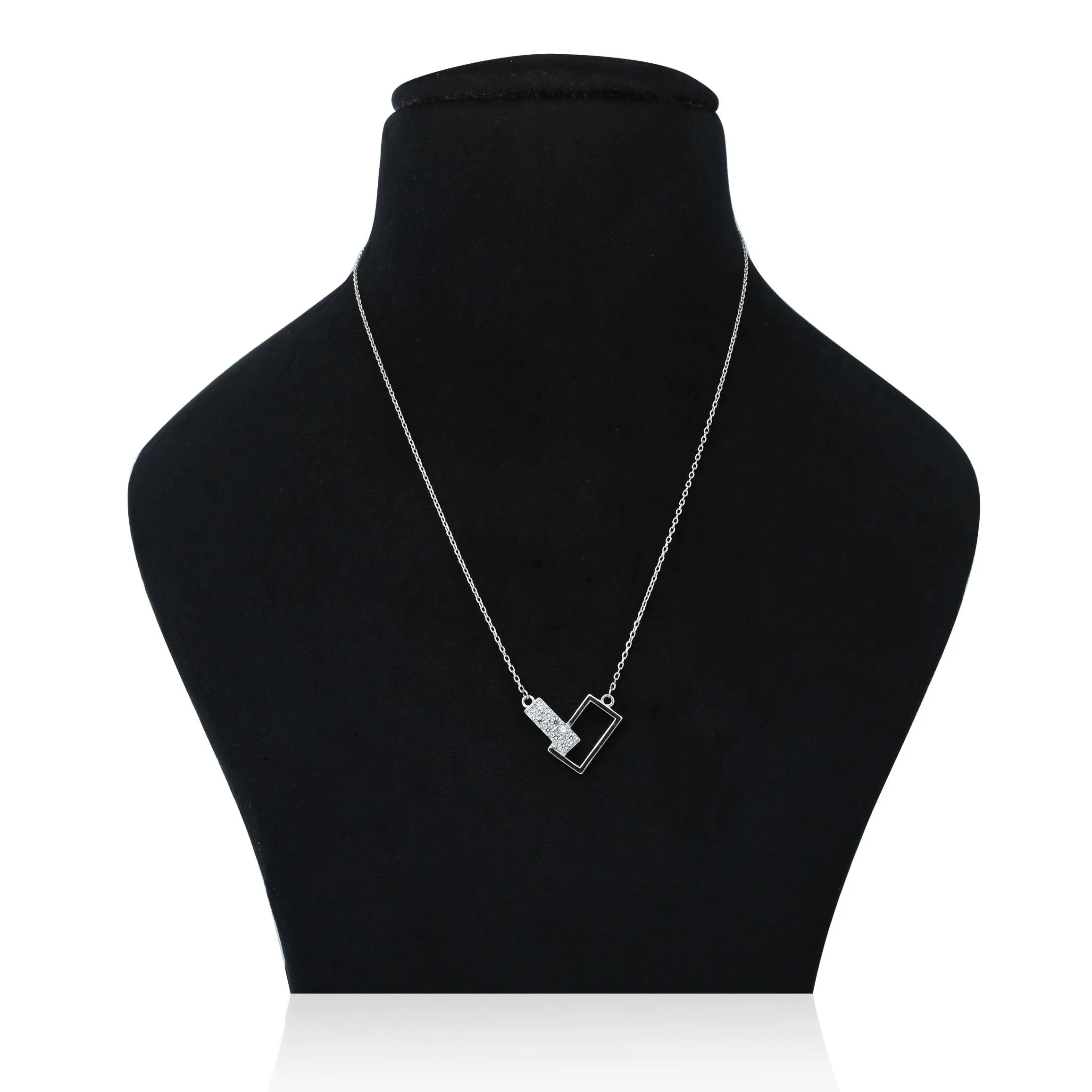 Sterling Silver Trendy Intersecting Rectangle Chain Pendant