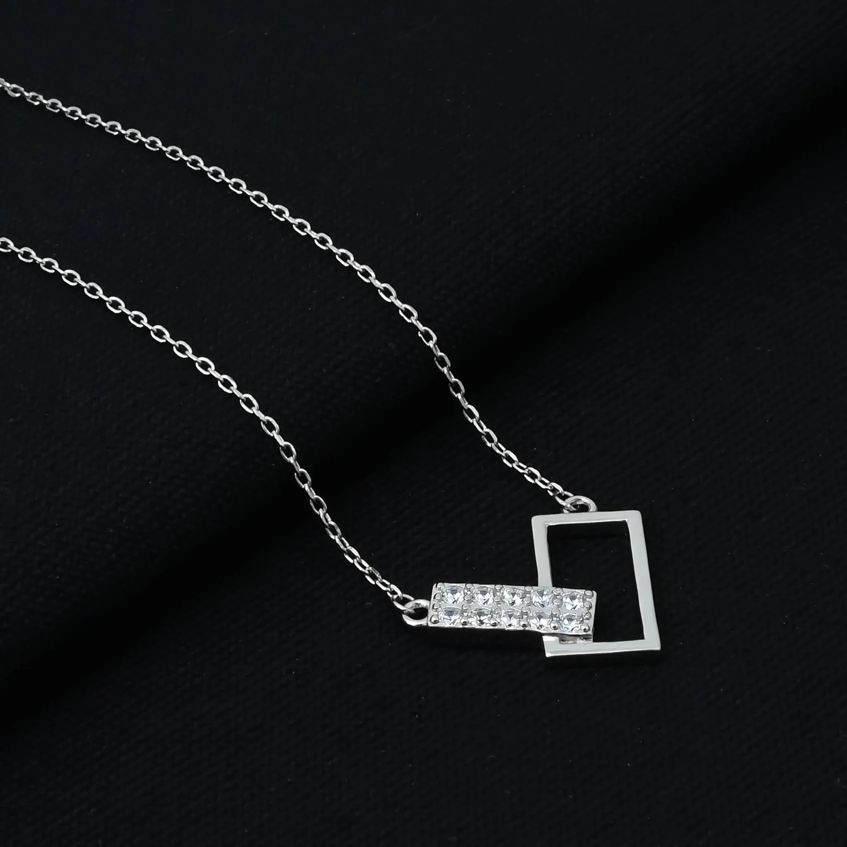 Sterling Silver Trendy Intersecting Rectangle Chain Pendant