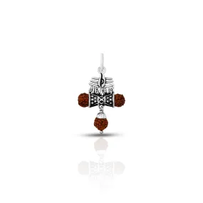 Trendy Oxidised Silver "महाकाल" Damru Pendant with Rudraksha