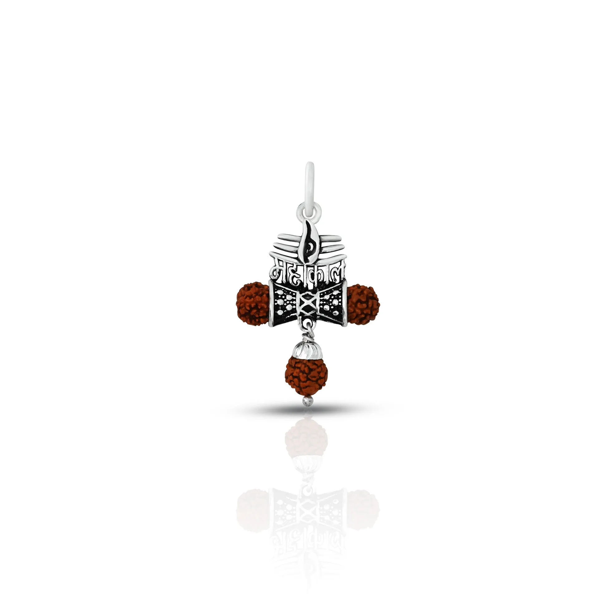 Trendy Oxidised Silver "महाकाल" Damru Pendant with Rudraksha