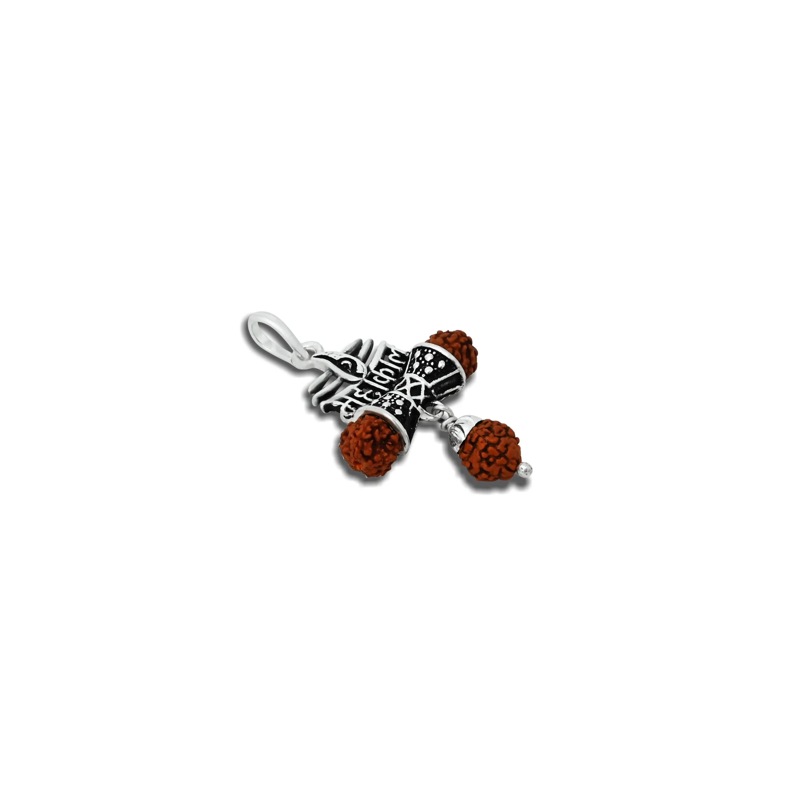 Trendy Oxidised Silver "महाकाल" Damru Pendant with Rudraksha