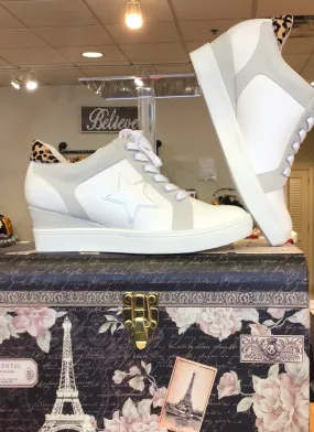 White Grey Animal Print Sneakers With Star Design On Side