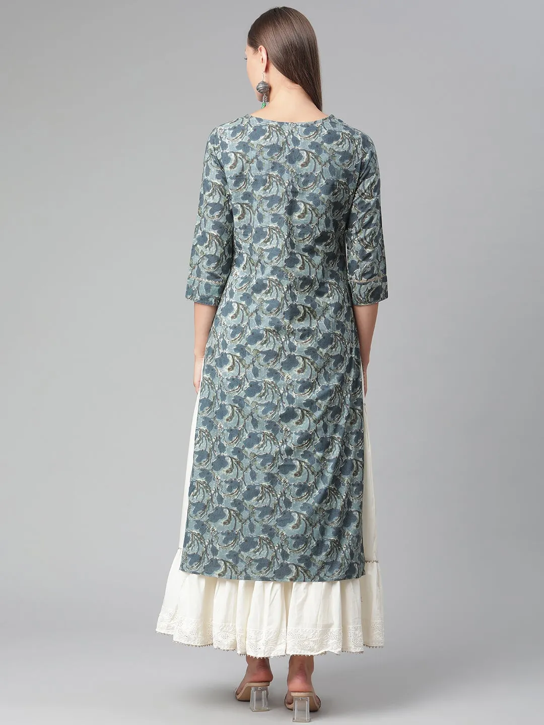Women'S Blue Cotton Kurta With Skirt